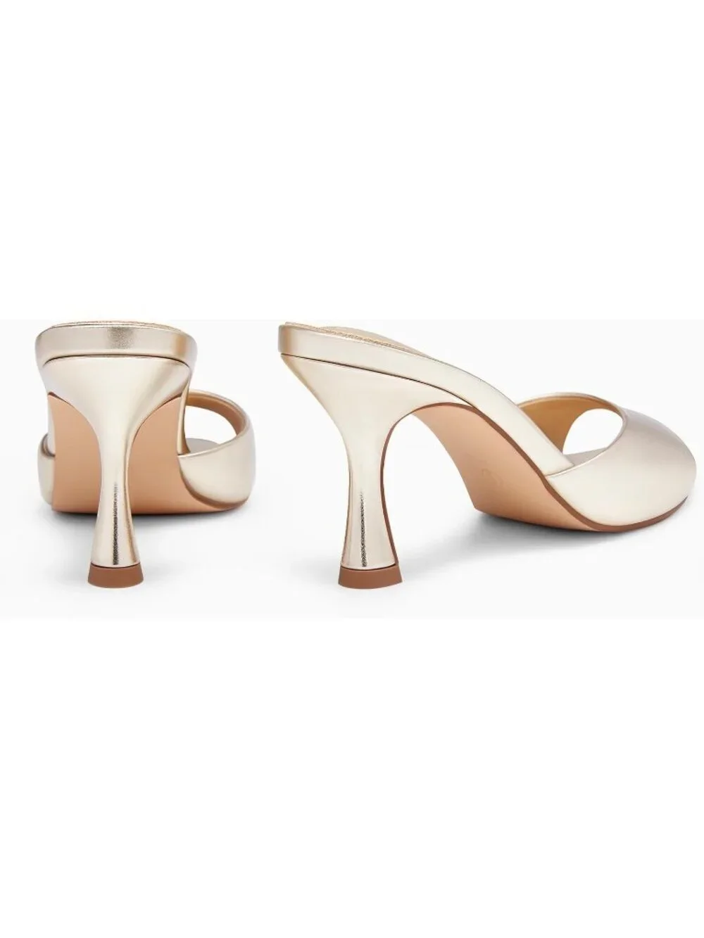 Women's Gold Faux Leather Comfortable Slip On Backless Pointed Peep Toe Sandals